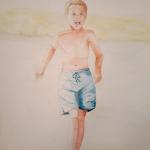 Enfant courant, crayons aquarellables, Sophie