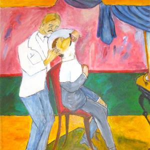 Le Barbier, d'après Larionov, acrylique sur toile d'Hélène