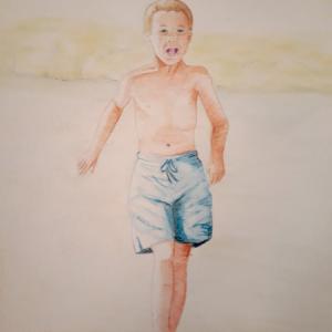 Enfant courant, crayons aquarellables, Sophie